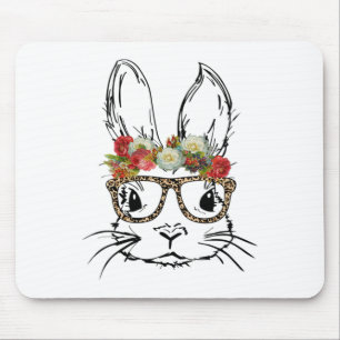 Womens Bunny Leopard Gles With Flower Crown For Ea Mouse Pad