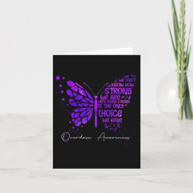Womens Butterfly Purple Ribbon Overdose Awareness  Card (Front)