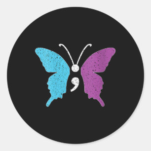 Womens Butterfly Semicolon Purple &amp; Teal Suici Classic Round Sticker