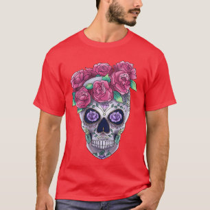 Womens Calavera Flowers Scary Monster Horror Hallo T-Shirt