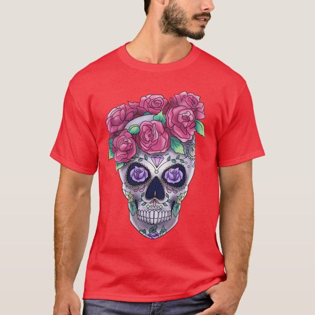 Womens Calavera Flowers Scary Monster Horror Hallo T-Shirt (Front)