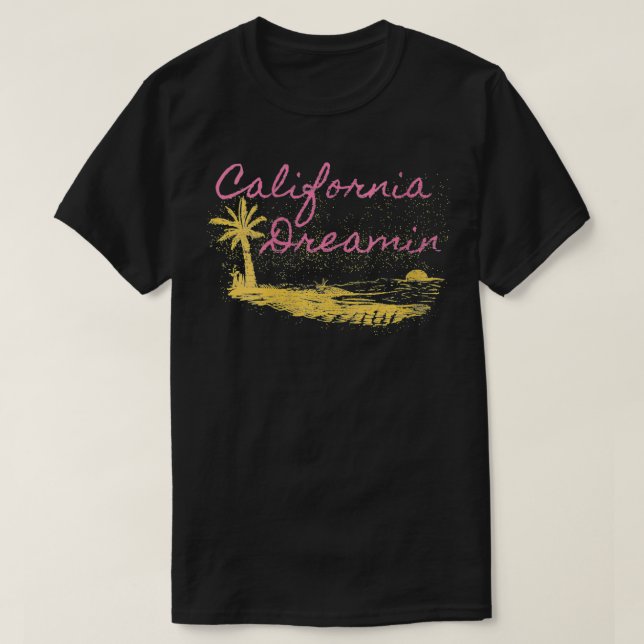 Womens California Dreamin Surfing Retro Dreaming V T-Shirt (Design Front)
