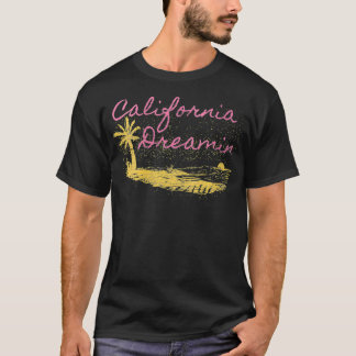 Womens California Dreamin Surfing Retro Dreaming V T-Shirt