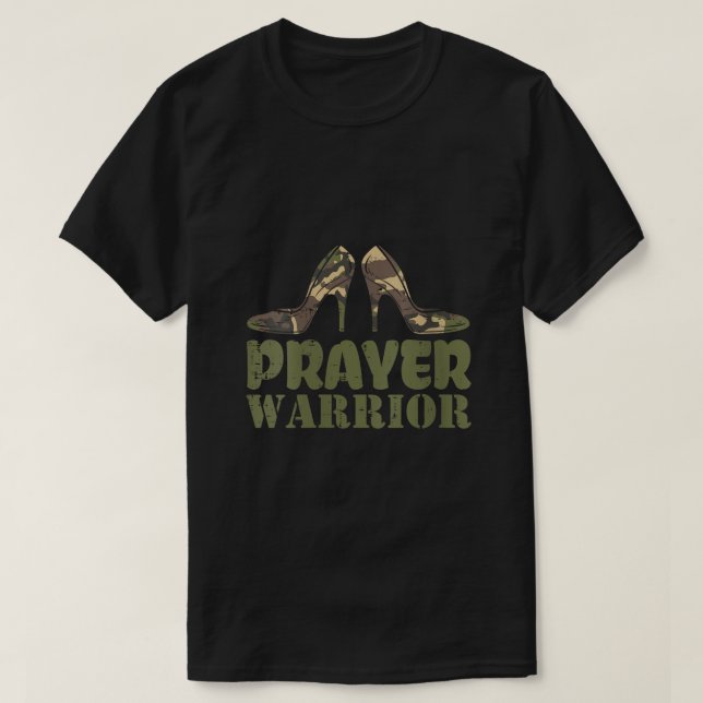 Womens Camo Heels Prayer Warrior Faith God Jesus C T-Shirt (Design Front)