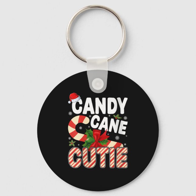Womens Candy Cane Christmas Pajamas Xmas Santa Hat Key Ring (Front)