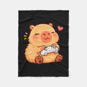 Women's capybara kawaii anime playing video games fleece blanket