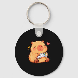 Women's capybara kawaii anime playing video games key ring