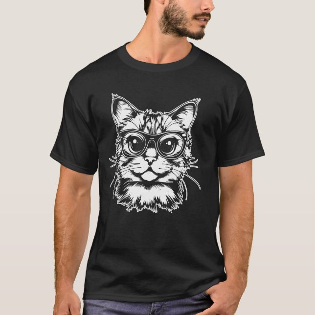Womens Casual Spirit Animal Cat Wearing Glasses Gr T-Shirt (Front)