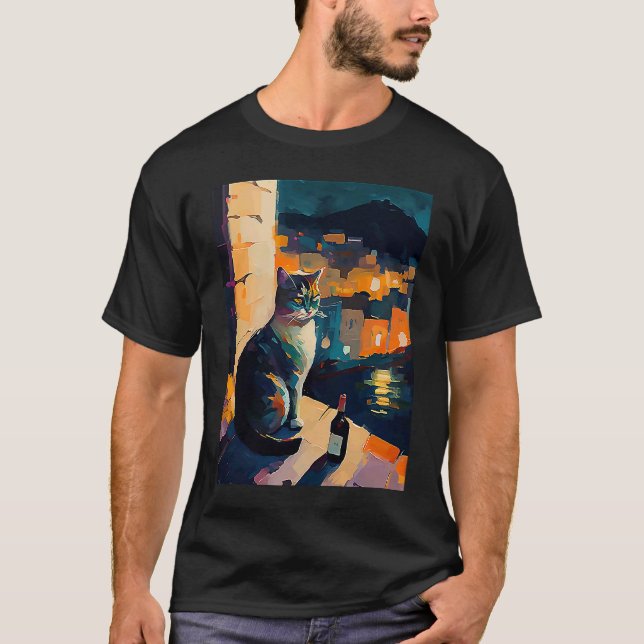 womens cat and wine T-Shirt (Front)