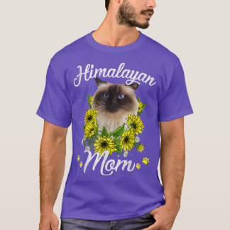 Womens Cat Mum Mothers Day Sunflower Himalayan Mum T-Shirt