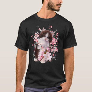 Womens Cat Pink Flower For Cat T-Shirt
