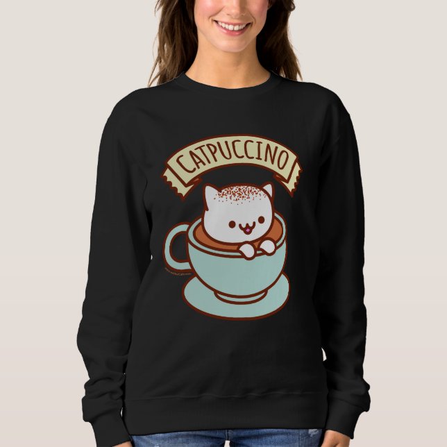 Women's Cat Sweatshirt - "CATPUCCINO" (Front)