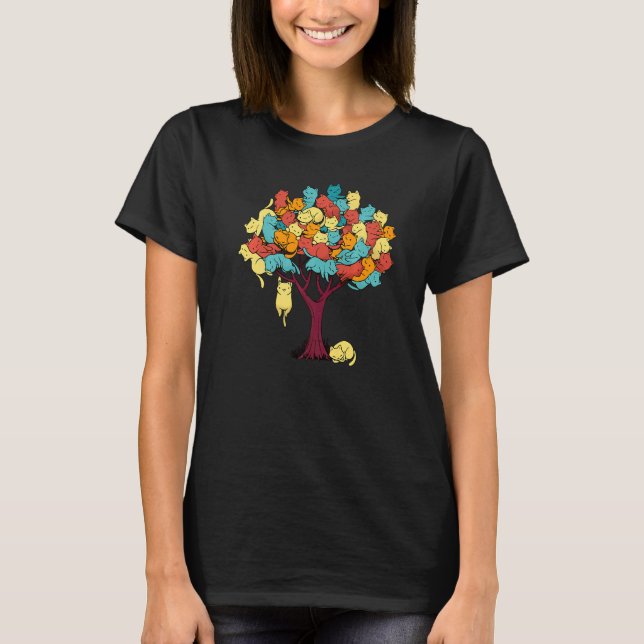 Womens Cat Tree Cat Cool Autumn Tree Cat T-Shirt (Front)