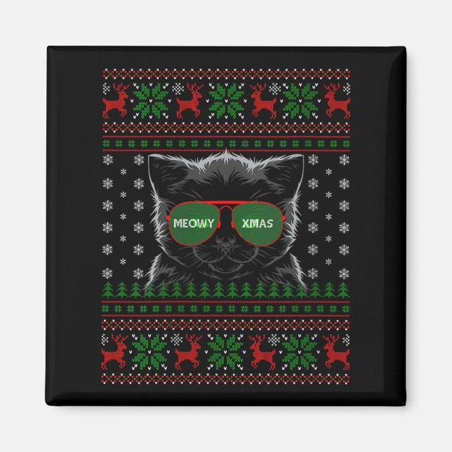Womens Cat Ugly Christmas Sweater Style Funny Cat  Magnet (Front)