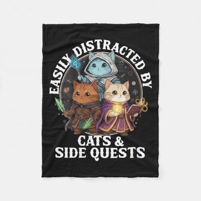 Womens Cats Side Quest Distracted Tabletop Funny S Fleece Blanket (Front)