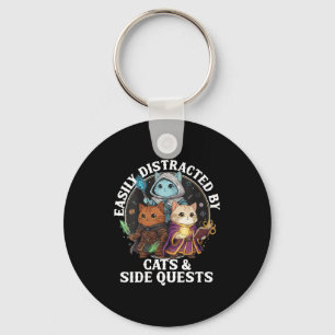 Womens Cats Side Quest Distracted Tabletop Funny S Key Ring