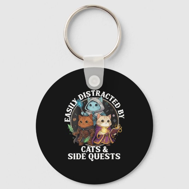 Womens Cats Side Quest Distracted Tabletop Funny S Key Ring (Front)