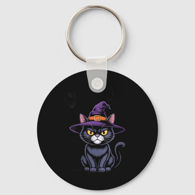 Womens Cattitude Witch Cat Funny Black Cat Key Ring (Front)