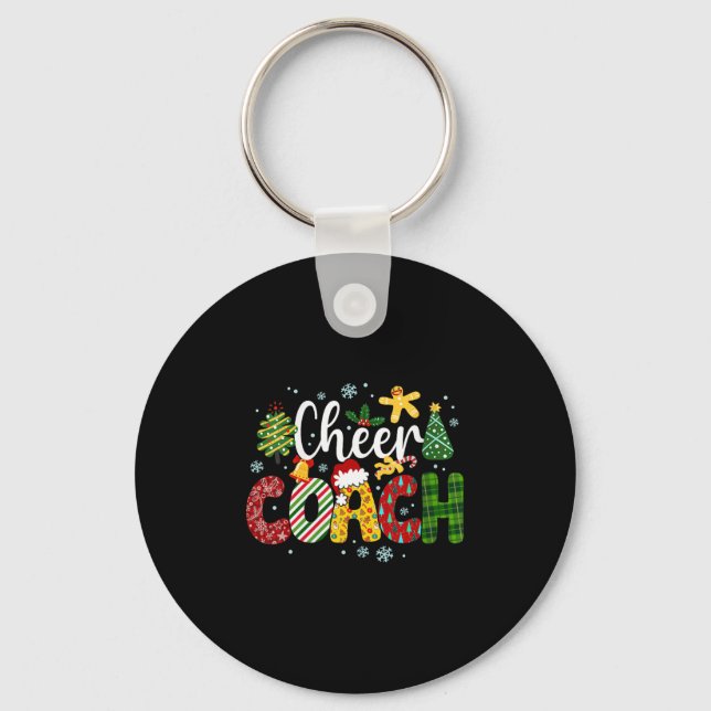 Womens Cheer Coach Christmas Buffalo Plaid Cheerle Key Ring (Front)