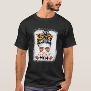 Womens Cheer Mom Leopard Messy Bun Cheerleader Mot T-Shirt