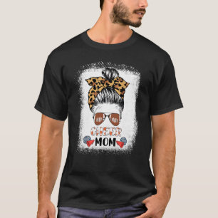 Womens Cheer Mum Leopard Messy Bun Cheerleader Mot T-Shirt