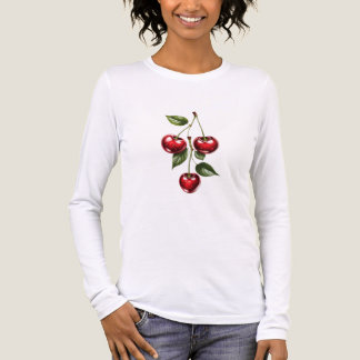 Women's Cherry Illustration Long Sleeve T-Shirt Tri-Blend Shirt