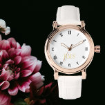 Womens Chic Stylish Elegant Rose Gold Monogrammed<br><div class="desc">Create your own custom, personalised, elegant stylish unique classy faux gold black and white hours, monogrammed, womens ladies rose gold retro vintage look style white leather strap watch. Simply type in your name / monogram / initials, to customise. Makes a great gift, for birthday, graduation, mothers day, christmas, holidays, wedding,...</div>