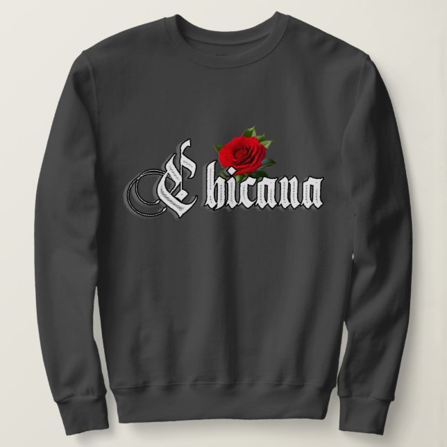 Womens Chicana Red Rose Sweatshirt (Design Front)