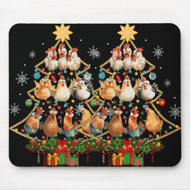 Womens Chicken Christmas Tree Santa Hat Xmas Light Mouse Pad (Front)