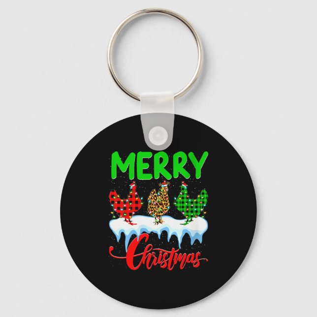 Womens Chicken Merry Christmas Pajamas Leopard Buf Key Ring (Front)