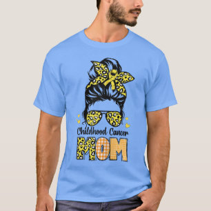 Womens Childhood Cancer Mum Messy Bun Yellow Ribbo T-Shirt