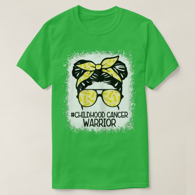 Womens Childhood Cancer Warrior Messy Bun Leopard  T-Shirt (Design Front)