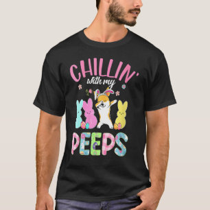 Womens Chillin' With My Corgi Dog Bunny Easter Day T-Shirt