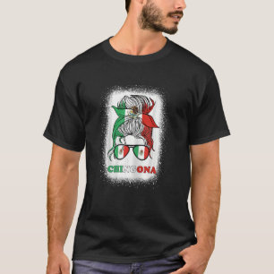 Womens Chingona Girl Mexico Messy Bun Mexican Flag T-Shirt