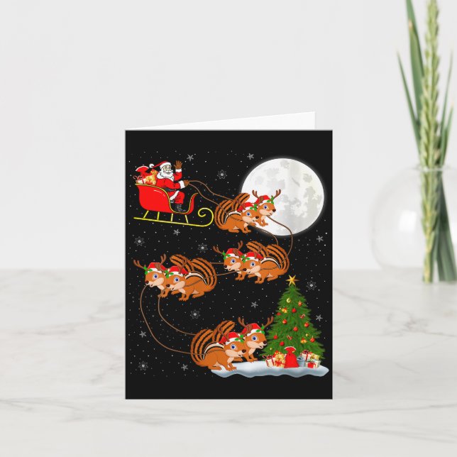 Womens Chipmunk Santa Sleigh Flying Funny Magical  Card (Front)