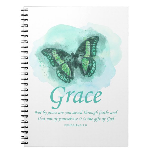 Womens Christian Bible Butterfly Verse: Grace Notebook (Front)
