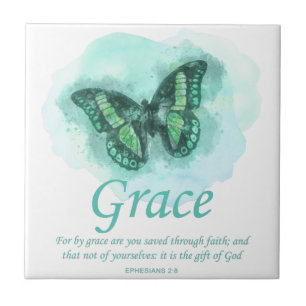 Womens Christian Bible Butterfly Verse: Grace Tile