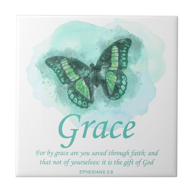 Womens Christian Bible Butterfly Verse: Grace Tile (Front)
