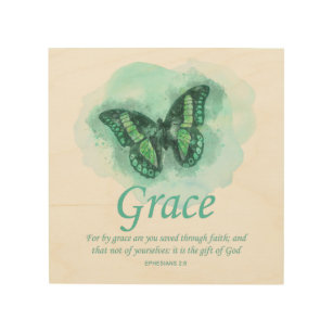 Womens Christian Bible Butterfly Verse: Grace Wood Wall Art