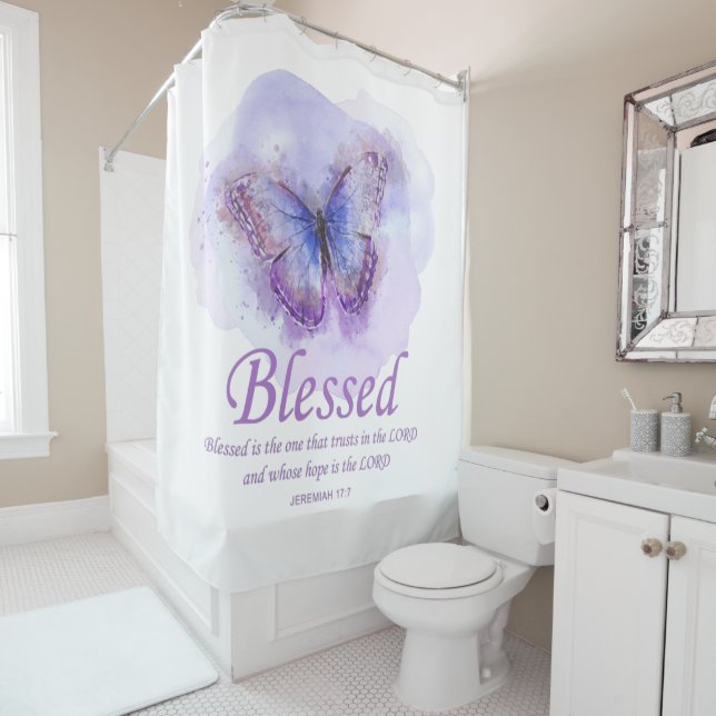Women's Christian Bible Verse Butterfly: Blessed Shower Curtain (In Situ)