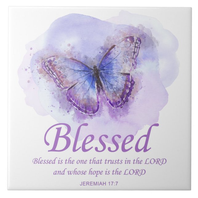 Women's Christian Bible Verse Butterfly: Blessed Tile (Front)