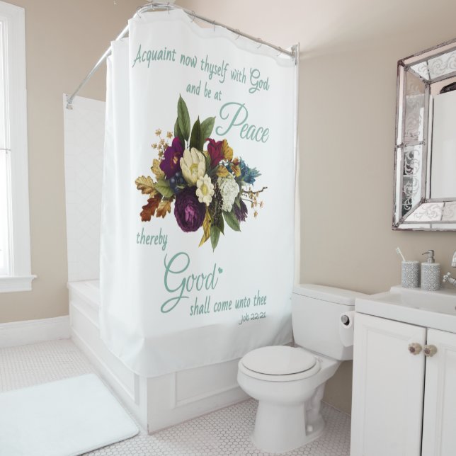 Womens Christian Floral Bible Verse Peace and Good Shower Curtain (In Situ)