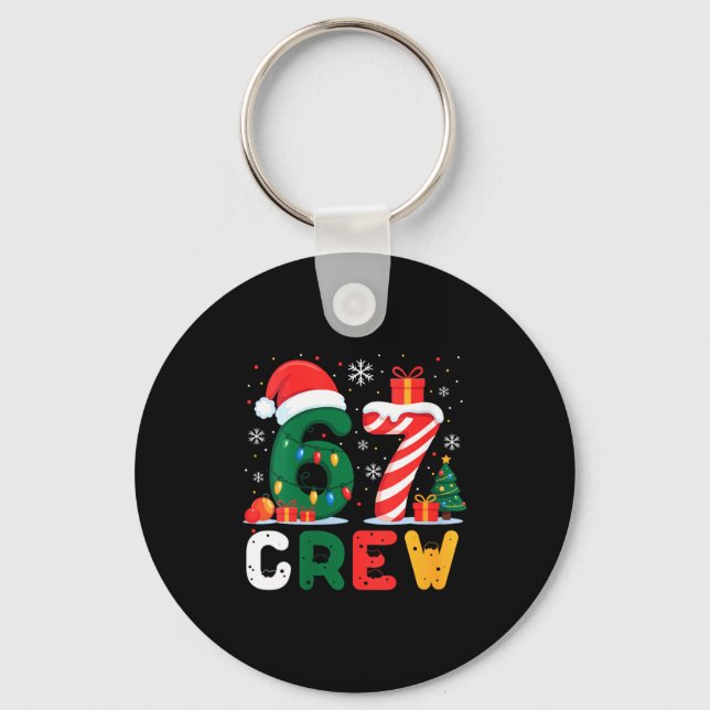 Womens Christmas 67 Crew Brainrot Funny Candy Cane Key Ring (Front)