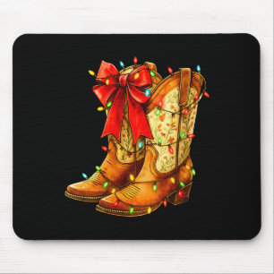 Womens Christmas Coquette Bow Cowgirl Boots Wester Mouse Pad