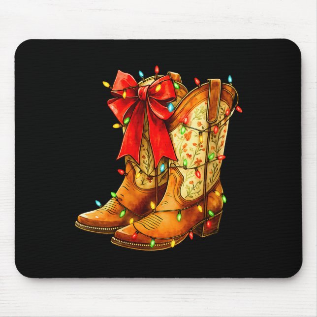 Womens Christmas Coquette Bow Cowgirl Boots Wester Mouse Pad (Front)
