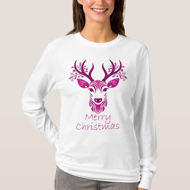Womens Christmas Deer Long Sleeve T-Shirt (Front)