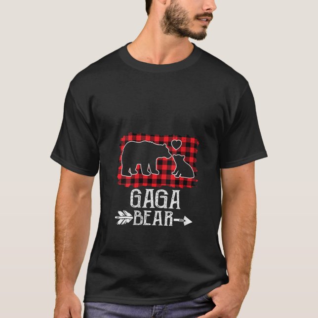 Womens Christmas Gaga Bear Christmas Red Plaid Buf T-Shirt (Front)