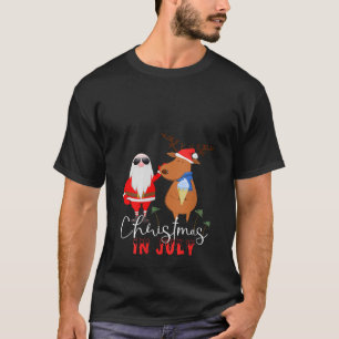 Womens Christmas in July Tee Funny Santa Reindeer 