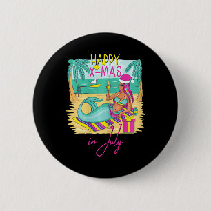 Womens Christmas In July Xmas Gift Tree Mermaid Sw 6 Cm Round Badge
