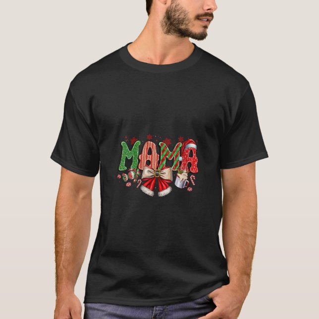 Womens Christmas Mama Leopard Mama Claus Candy Can T-Shirt (Front)